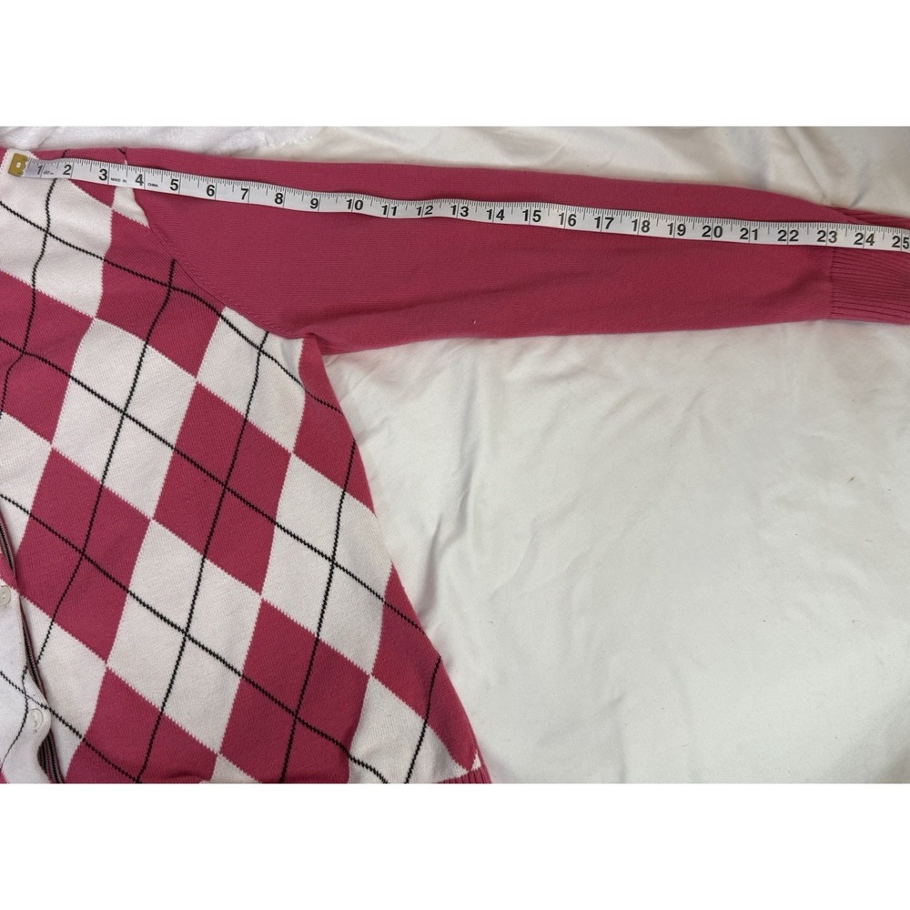Lands End‎ Pink Argyle Cardigan L Supima Cotton Preppy Classic Sweater - Picture 6 of 10